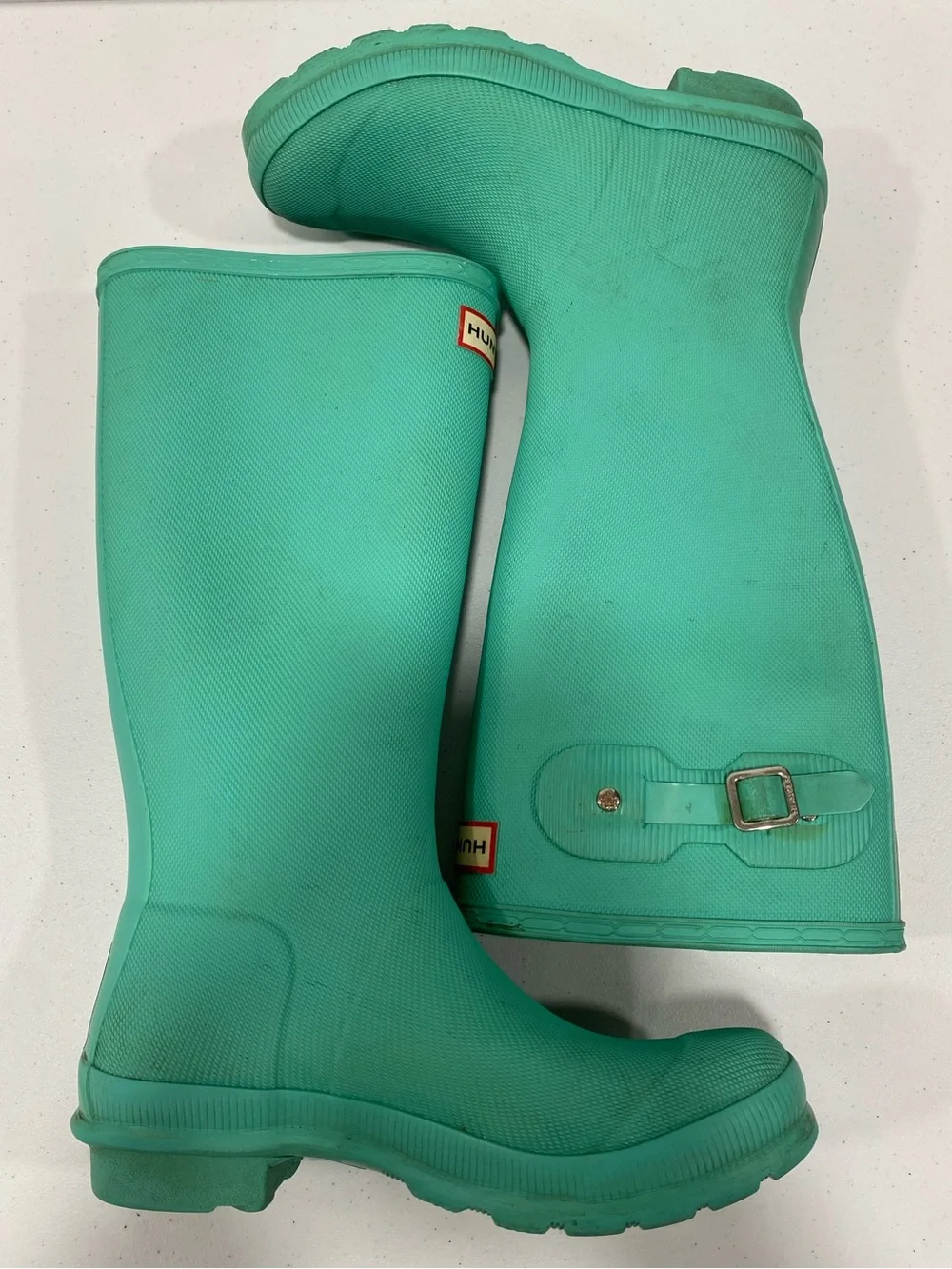 Hunter Original Kids Mint Green Teal Tall Rain Boots Size 5 Girls